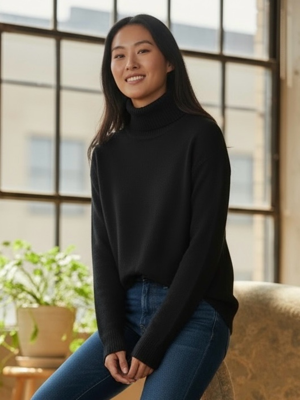 Banana Republic Black Ribbed Turtleneck Sweater XS Classic Minimalist